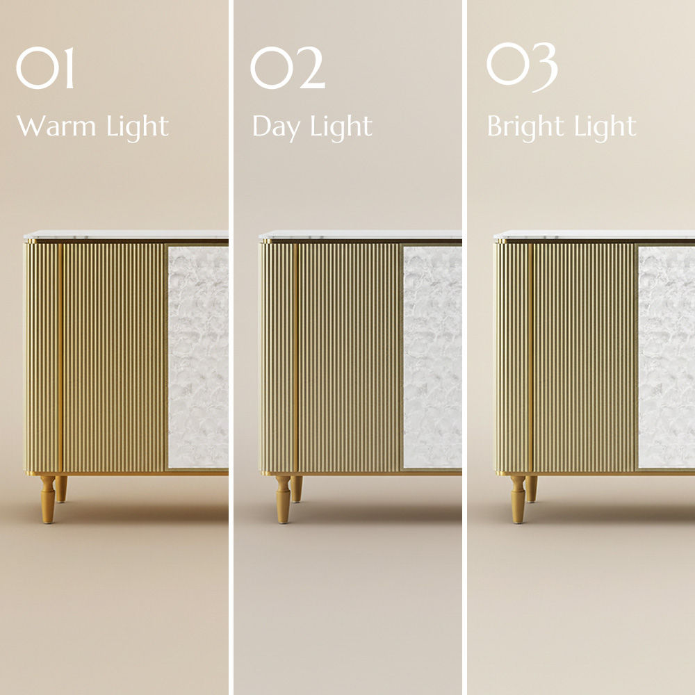 Sintered Stone Golden MDF & Glossy Sintered Stone Storage Cabinets