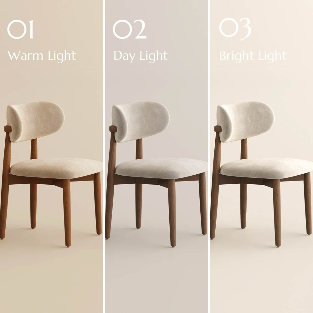 Mid Century Modern Beige & Light Walnut Cotton Linen Dining Chairs