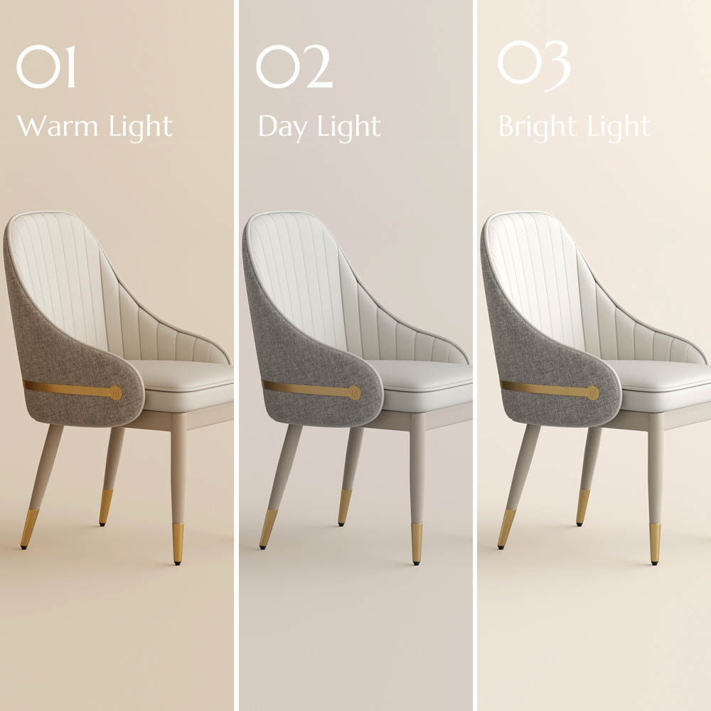 Side Chair Light Gray & Gray PU Leather & Cotton Linen Dining Chairs