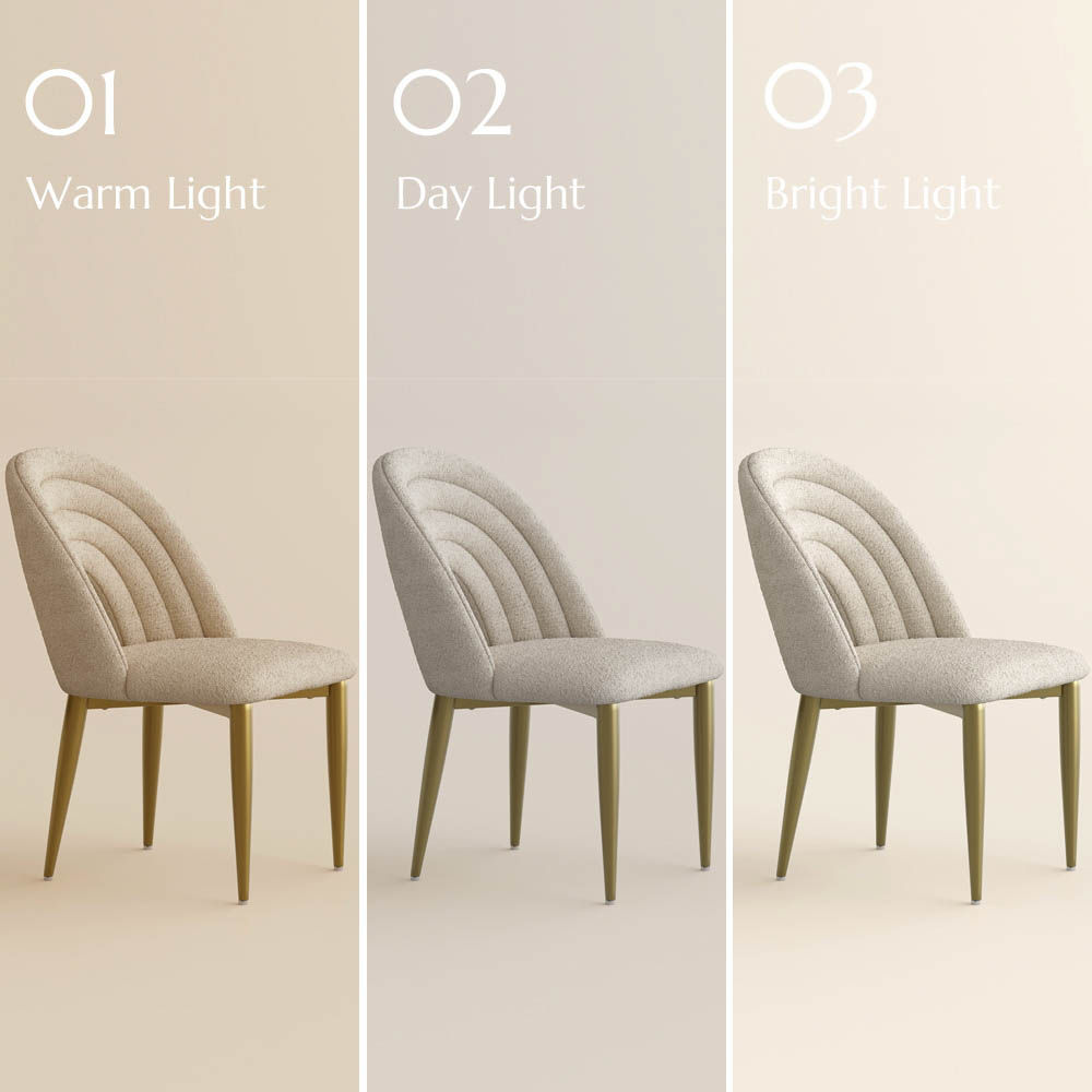Stainless Steel Beige & Gold Bouclé Dining Chairs
