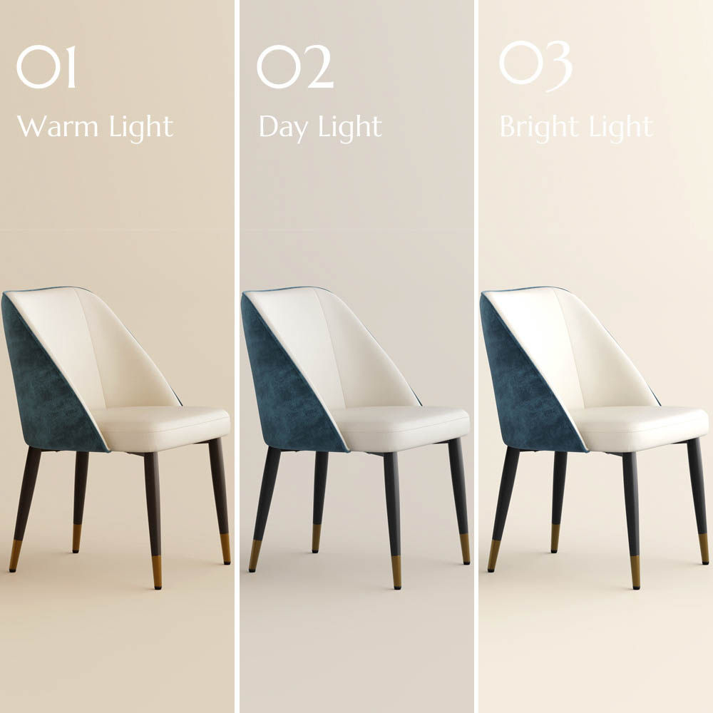 Barrel Beige & Blue PU Leather & Cotton Linen Dining Chairs