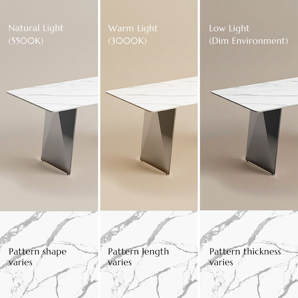 Modern White & Silver Sintered Stone Dining Room Set