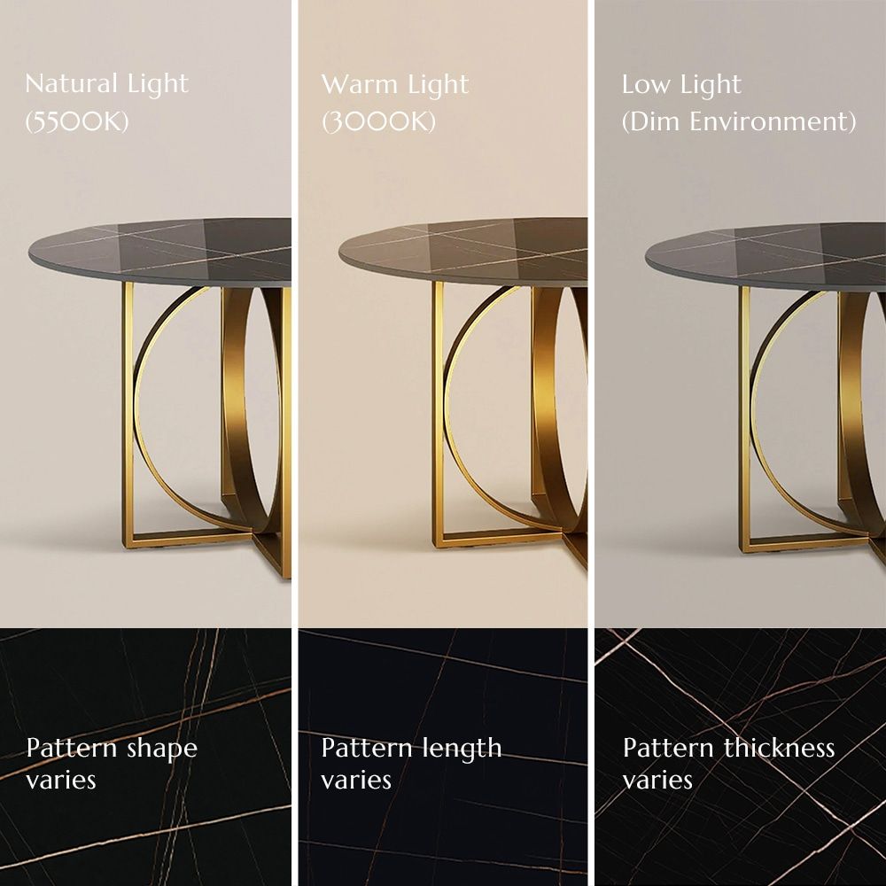 Black & Gold Glossy Sintered Stone Dining Tables