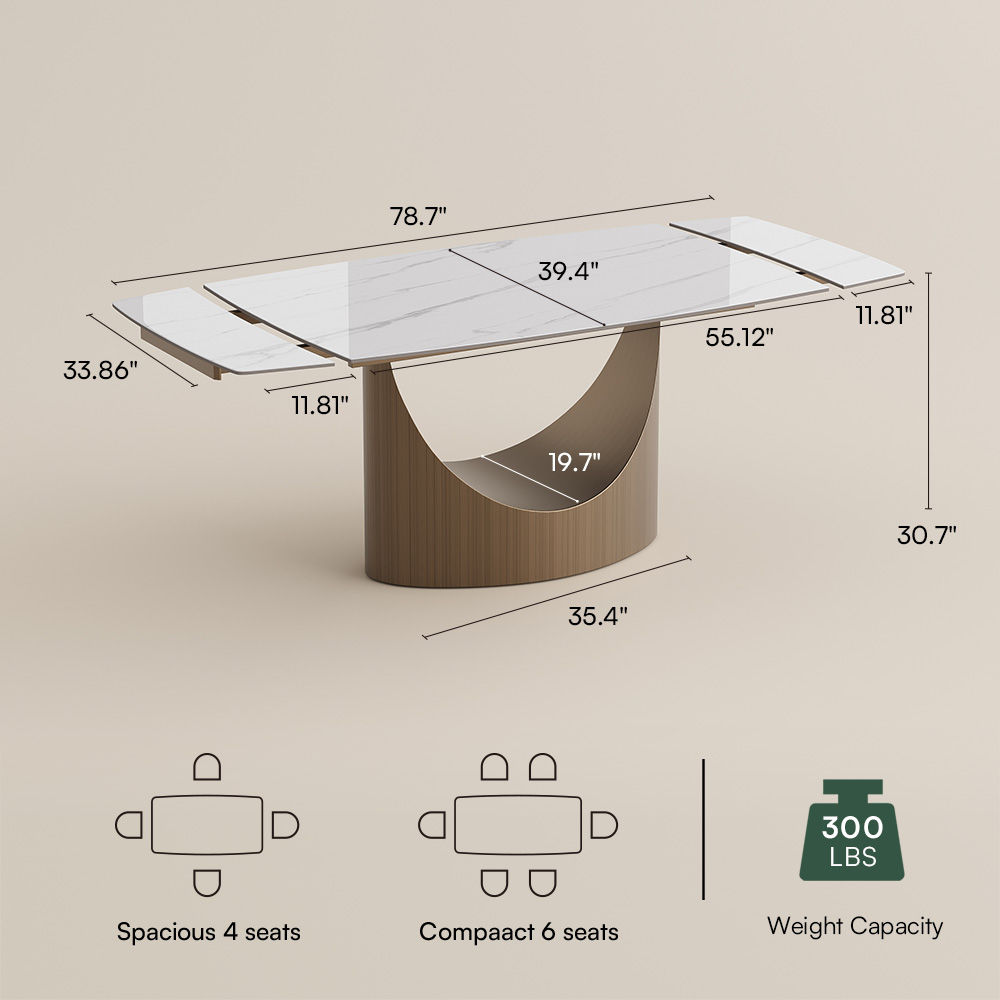 Modern White Glossy Sintered Stone Extendable Dining Tables