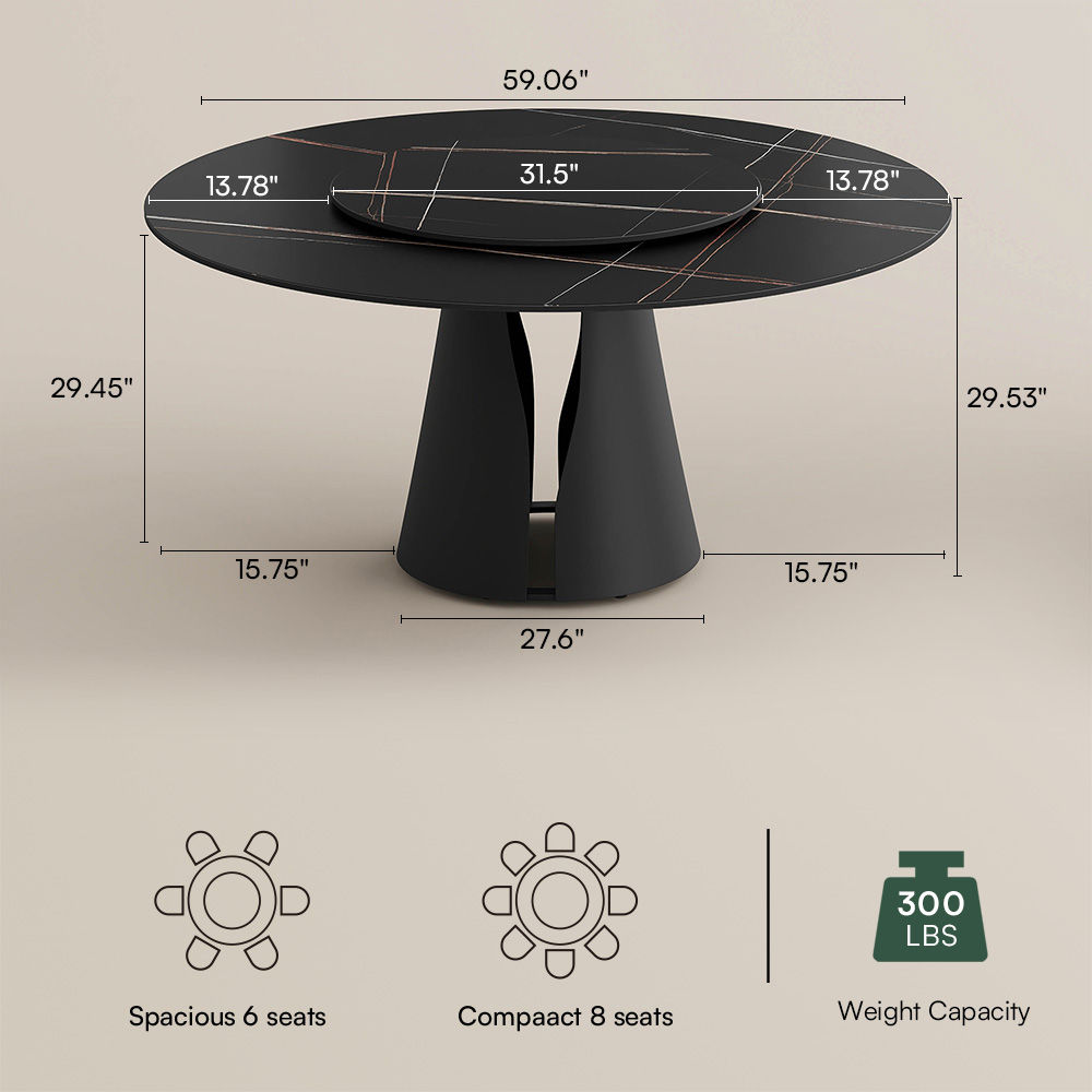Black Black Glossy Sintered Stone Dining Tables