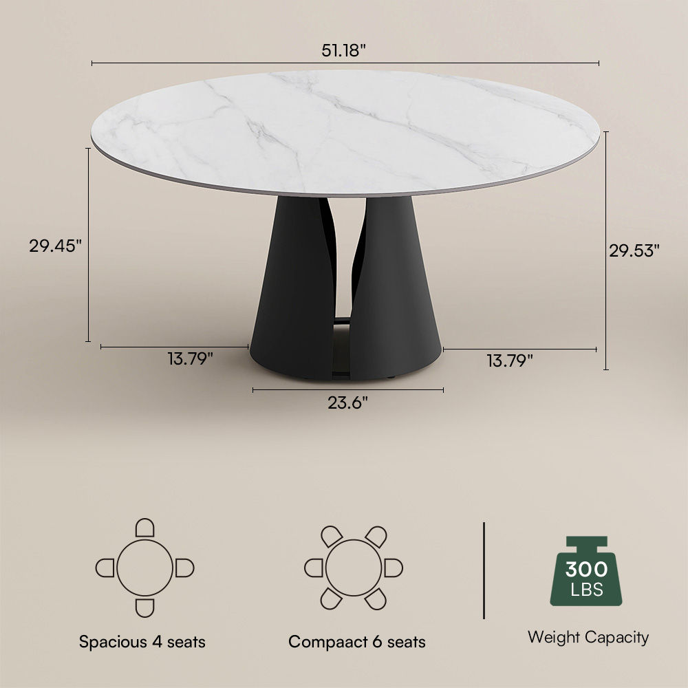 Round White Matte Sintered Stone Dining Tables