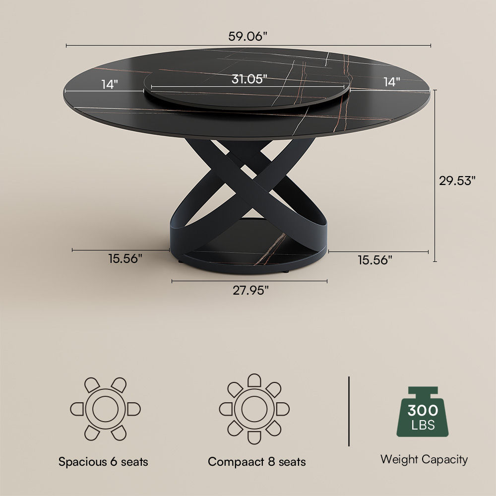 Pedestal Black Matte Sintered Stone Dining Tables