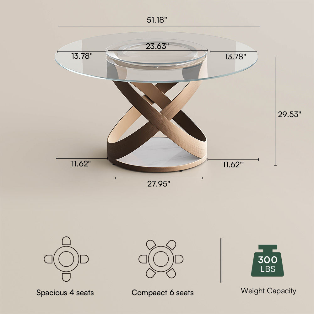 Round Clear Tempered Glass Dining Tables