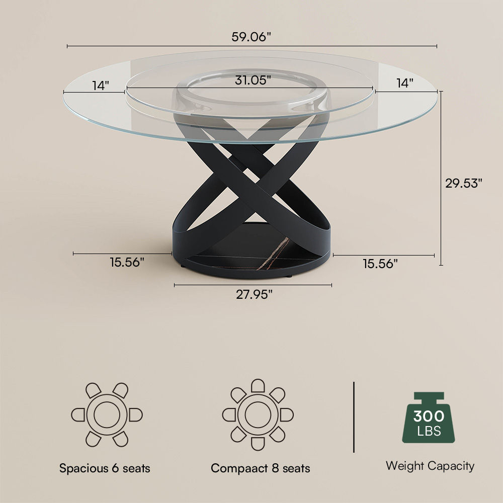 Partial Assembly Required Clear Tempered Glass Dining Tables