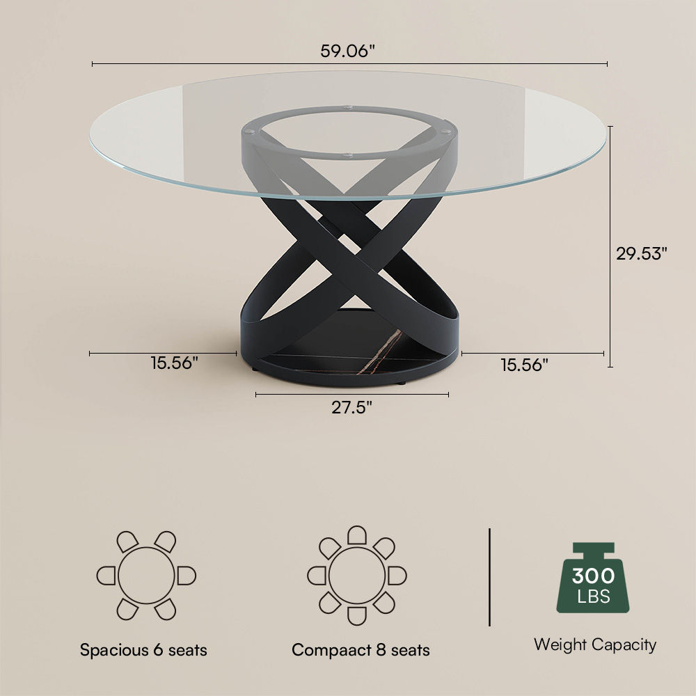 Maxwell Clear Tempered Glass Dining Tables