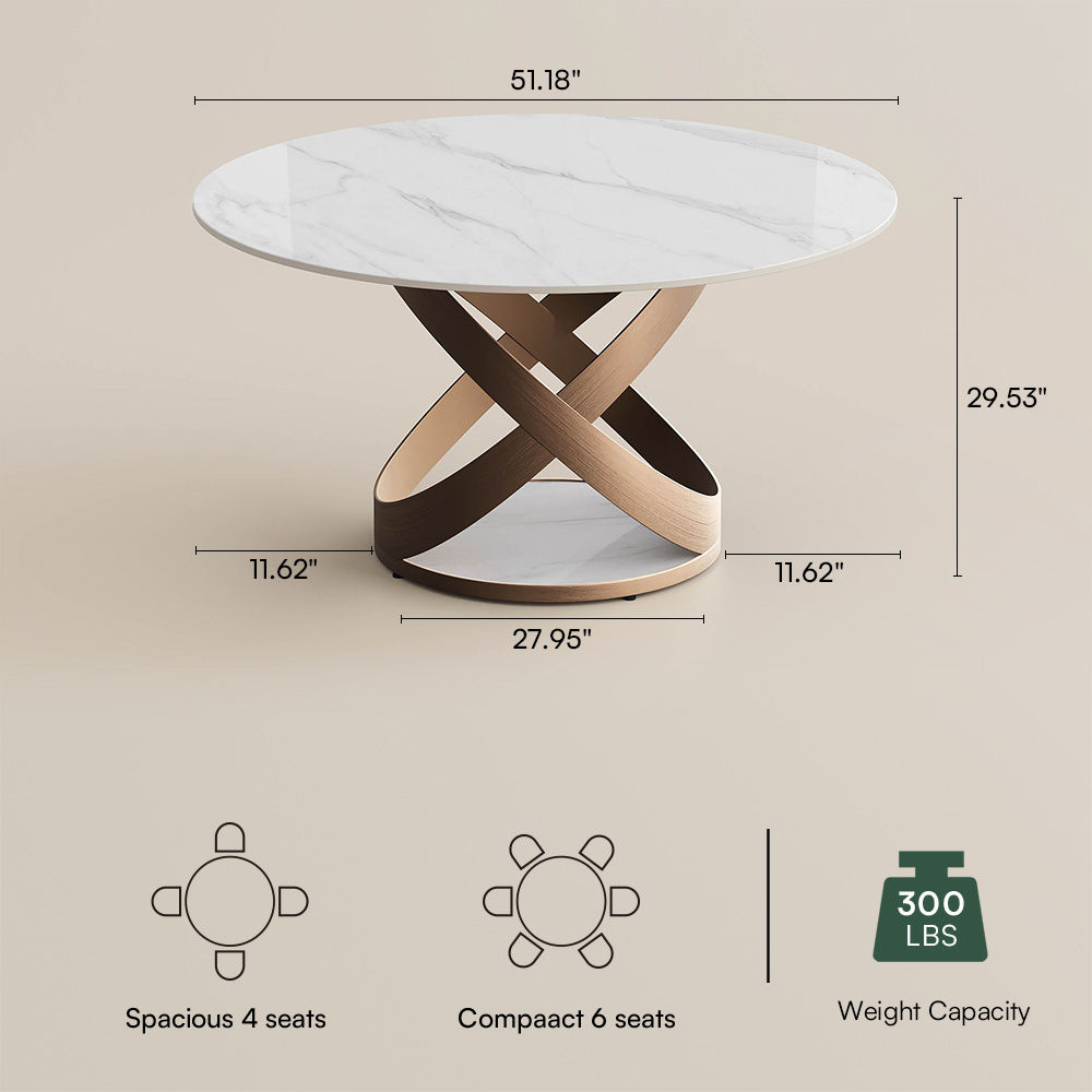 Partial Assembly Required White Glossy Sintered Stone Dining Tables