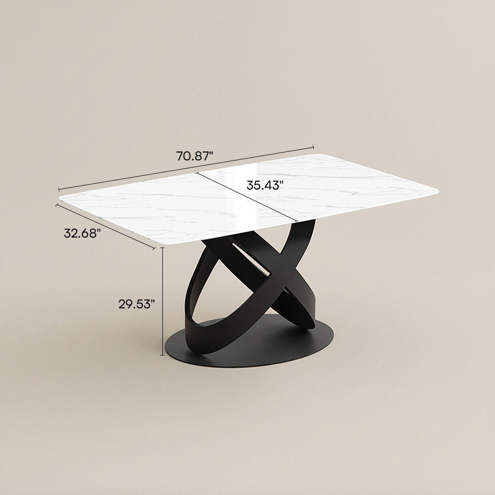Metal Base White Matte Sintered Stone Dining Tables