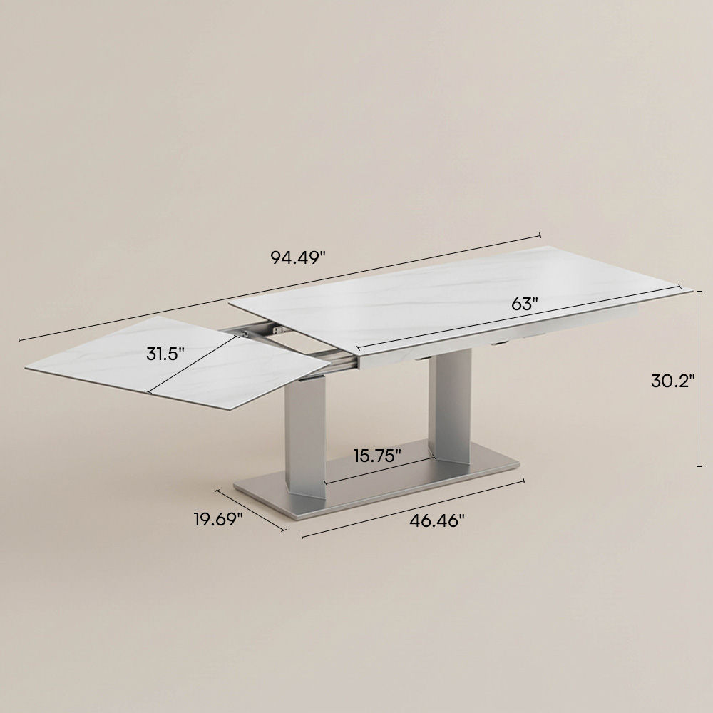 Partly Assemble White Matte Sintered Stone Extendable Dining Tables