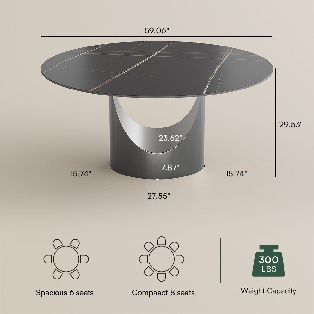without Lazy Susan Black&Gray Matte Sintered Stone Dining Tables