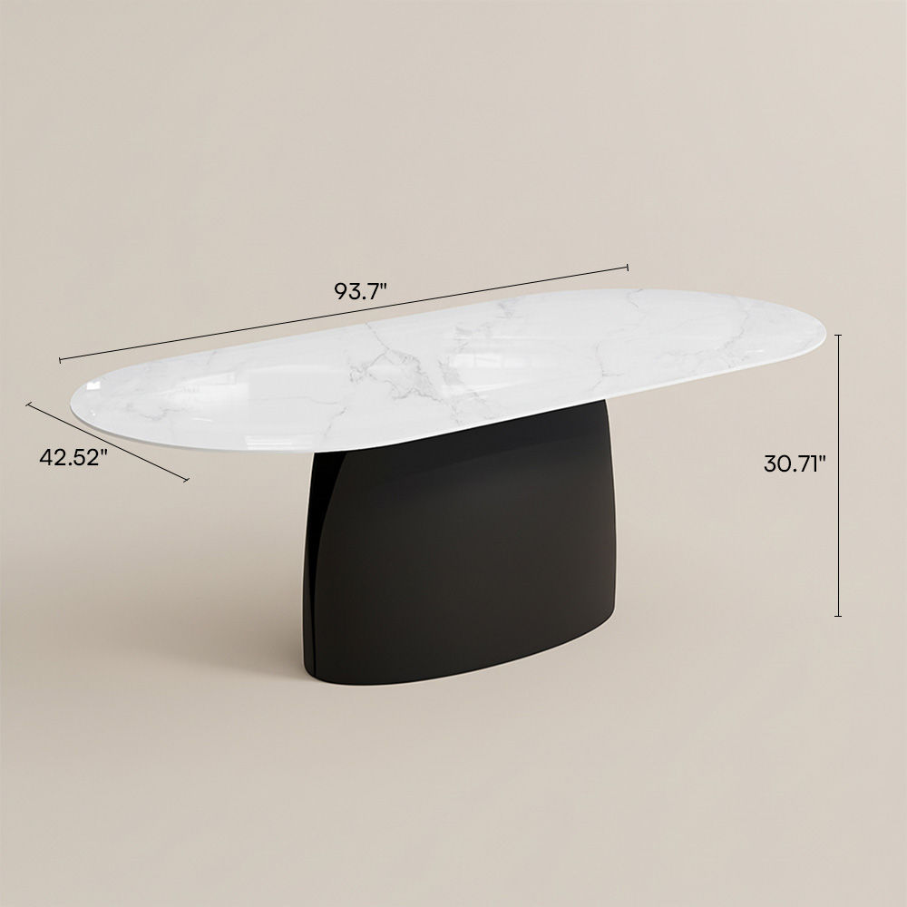 Metal Base White & Black Glossy Sintered Stone Dining Tables