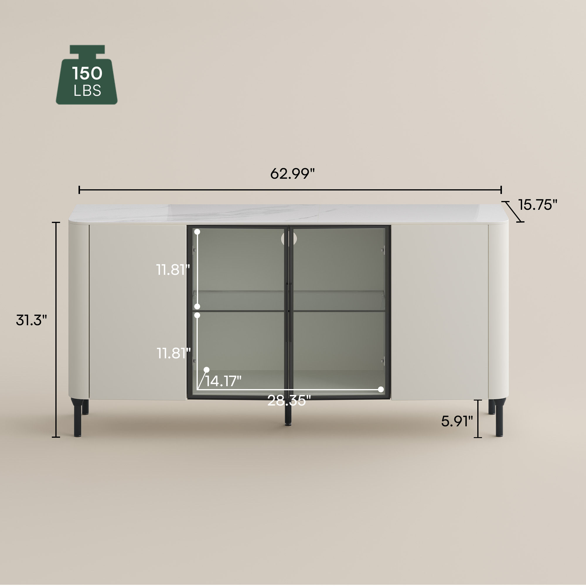 White & Black Glossy Sintered Stone Sideboards & Buffets