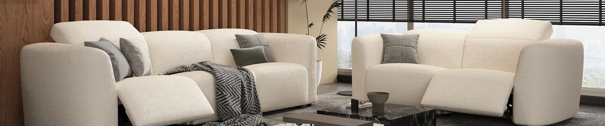 Povison White Fabric Modern Sofas for Living Room