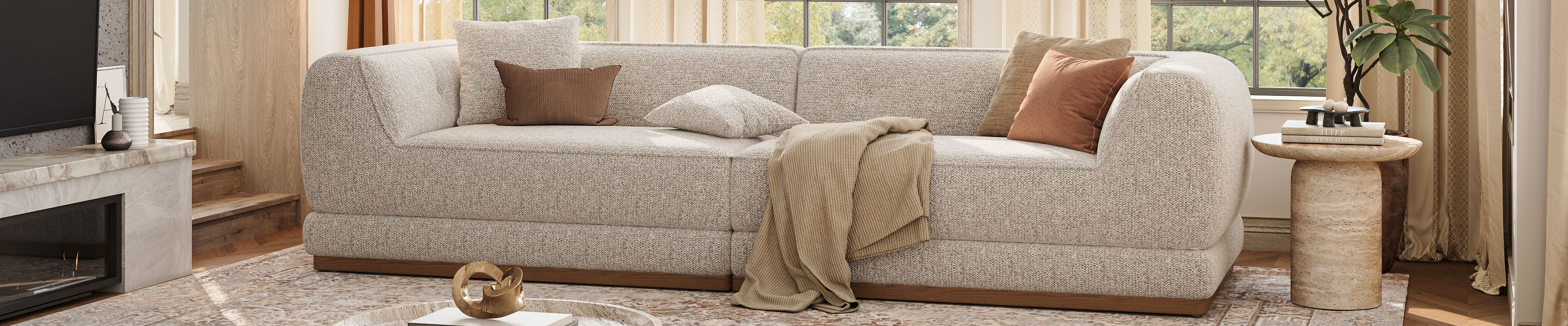 Povison's oversized sofa with solid wood base