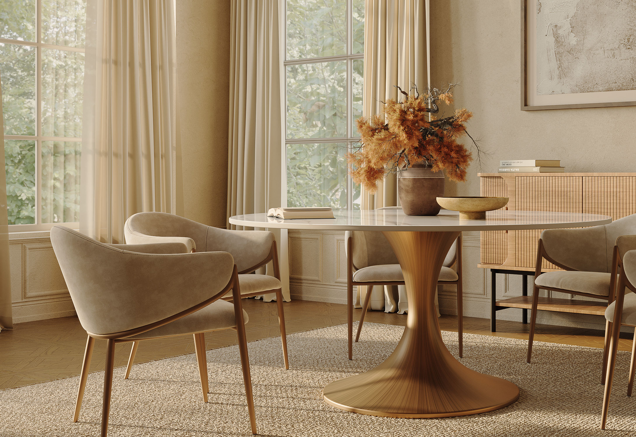 Dining Chairs Around a Pedestal Dining Table of Povison