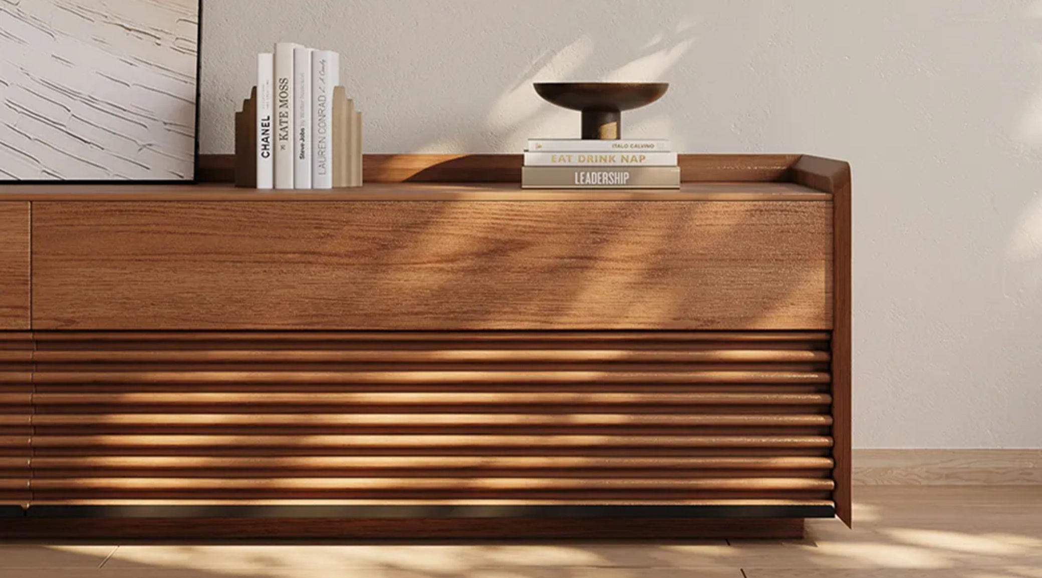 tv stand with mid century modern style solid wood slats