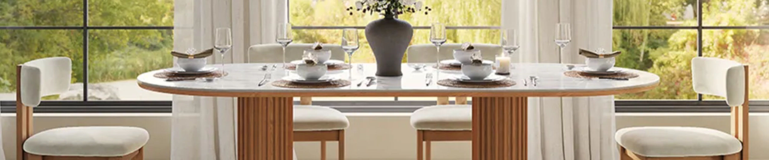 Stone dining table in a modern dining room