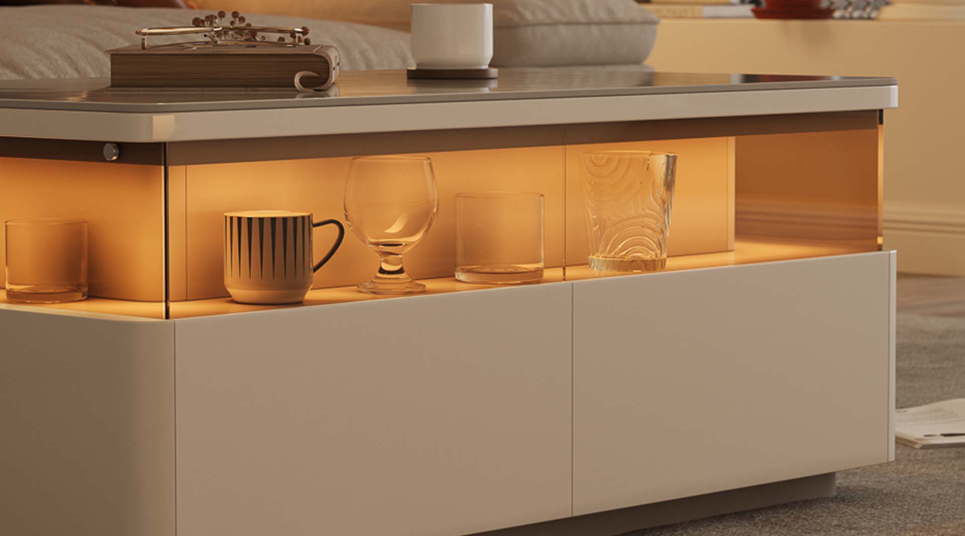 Minimal Coffee Table Forms with LED Ambience