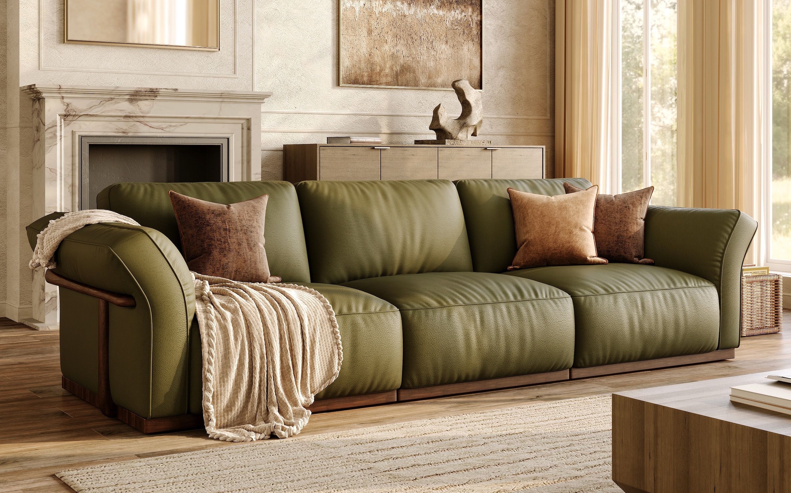 Povison green sofas pairing with modern furnitures