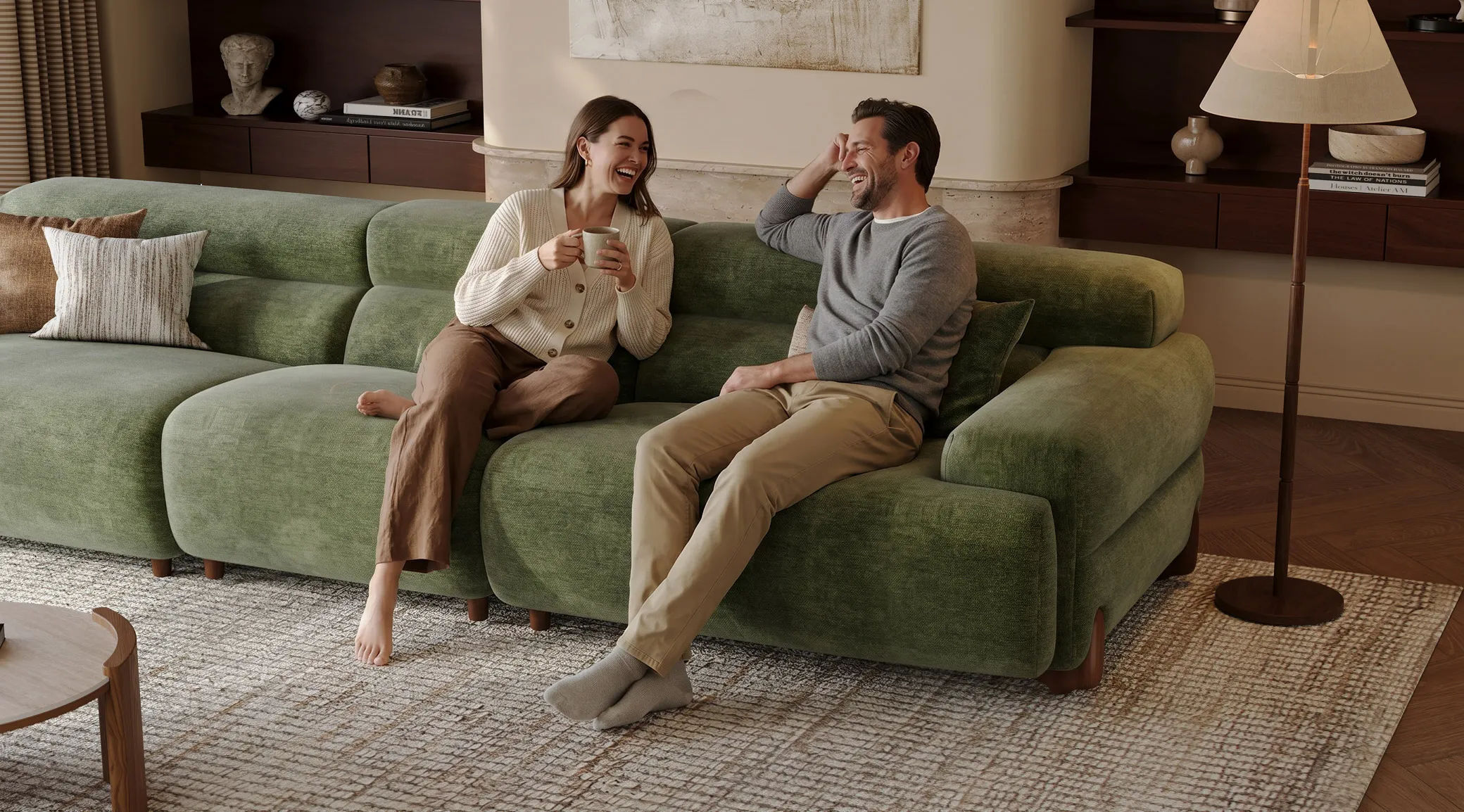 Green Chenille Sofas with Warm Modern Look