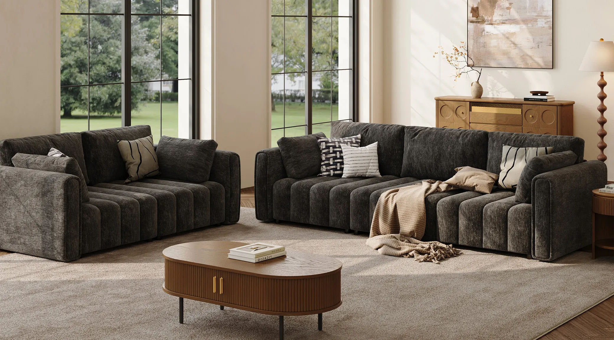 black chenille fabric sofas