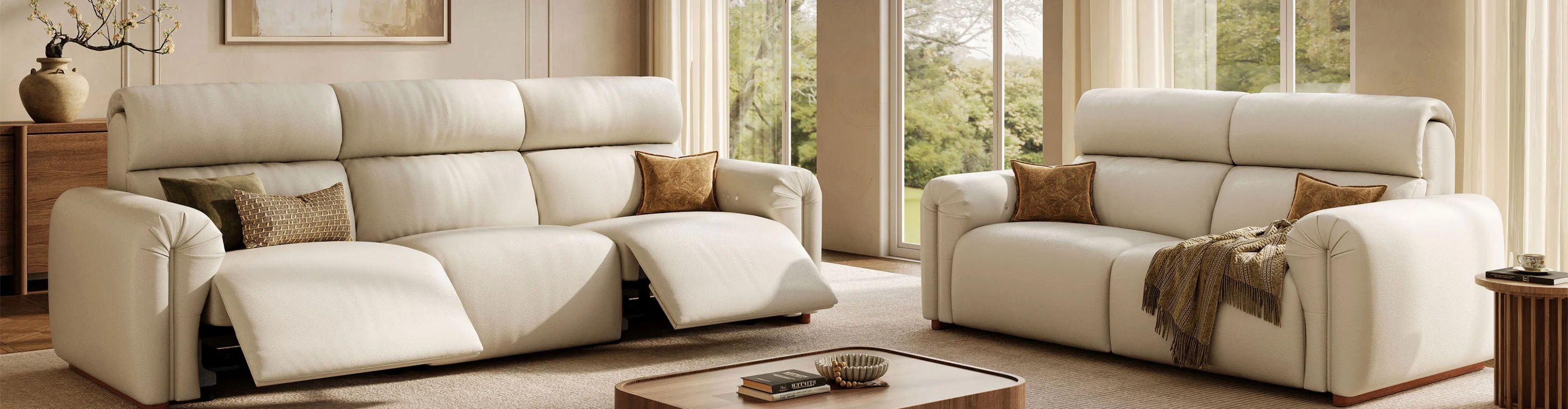 Povison Beige Leather Sofa