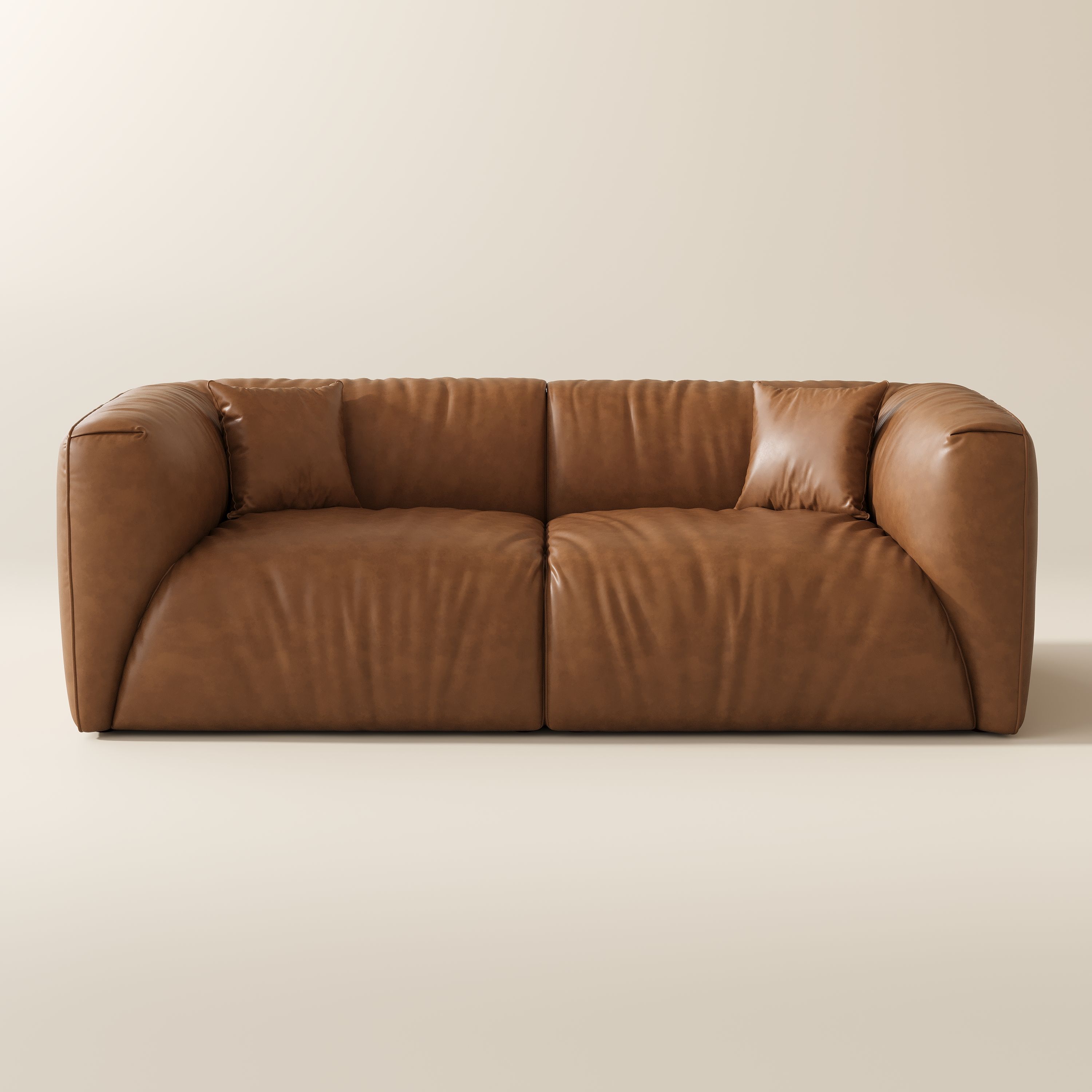 Mid Century Modern Brown Leather Modular Sofas
