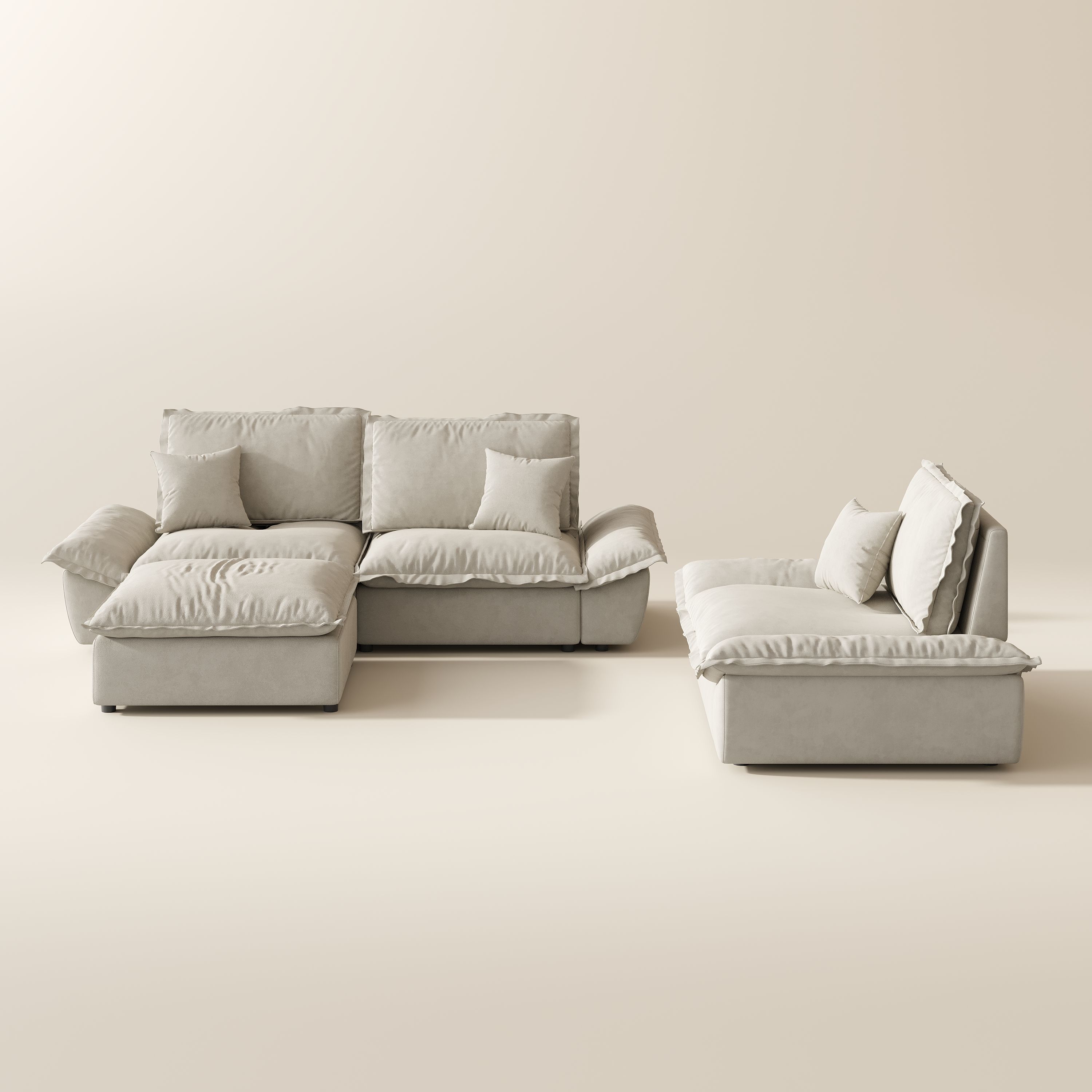 Beige Suede Fabric Sofa Set