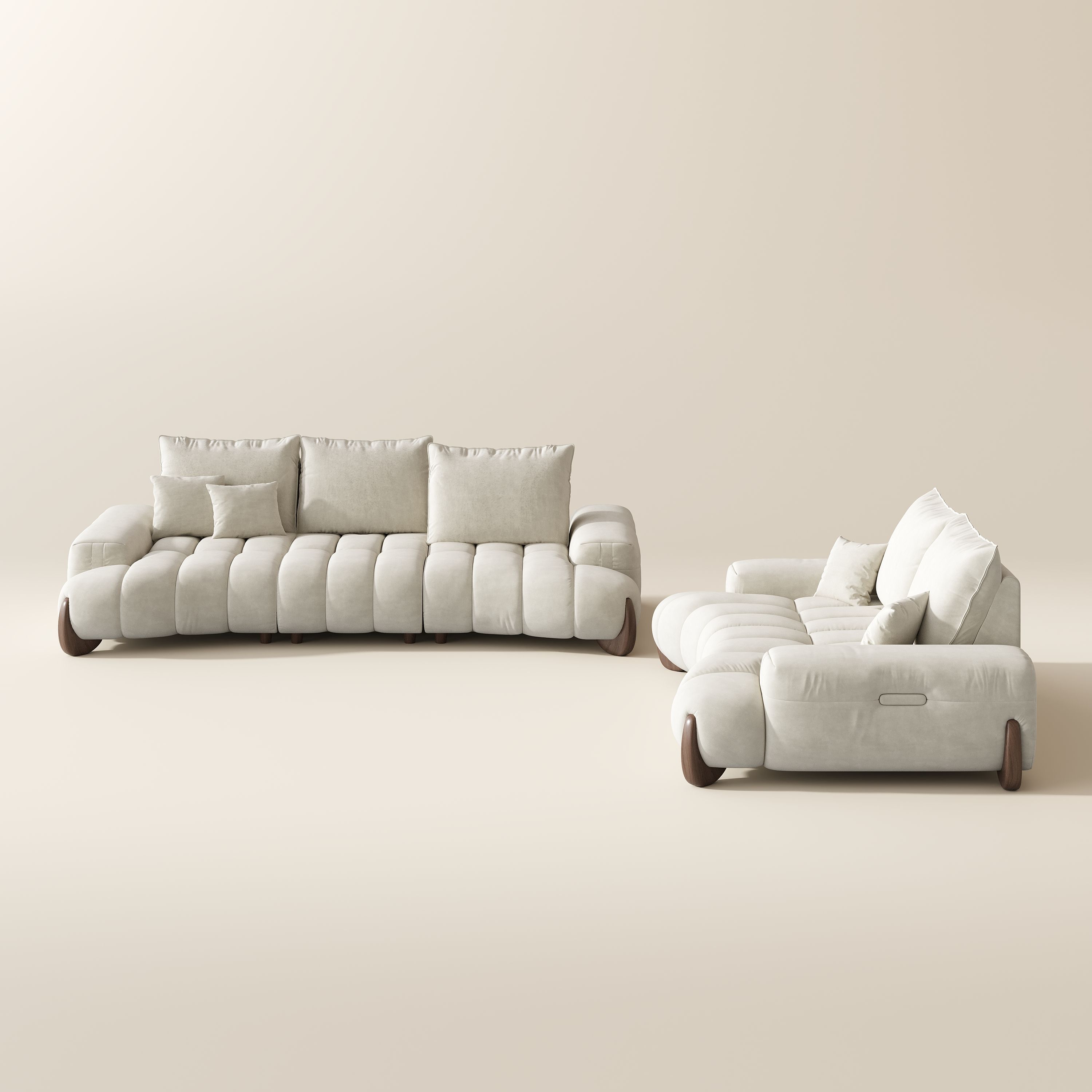 Adjustable Beige Fabric Sofa Set