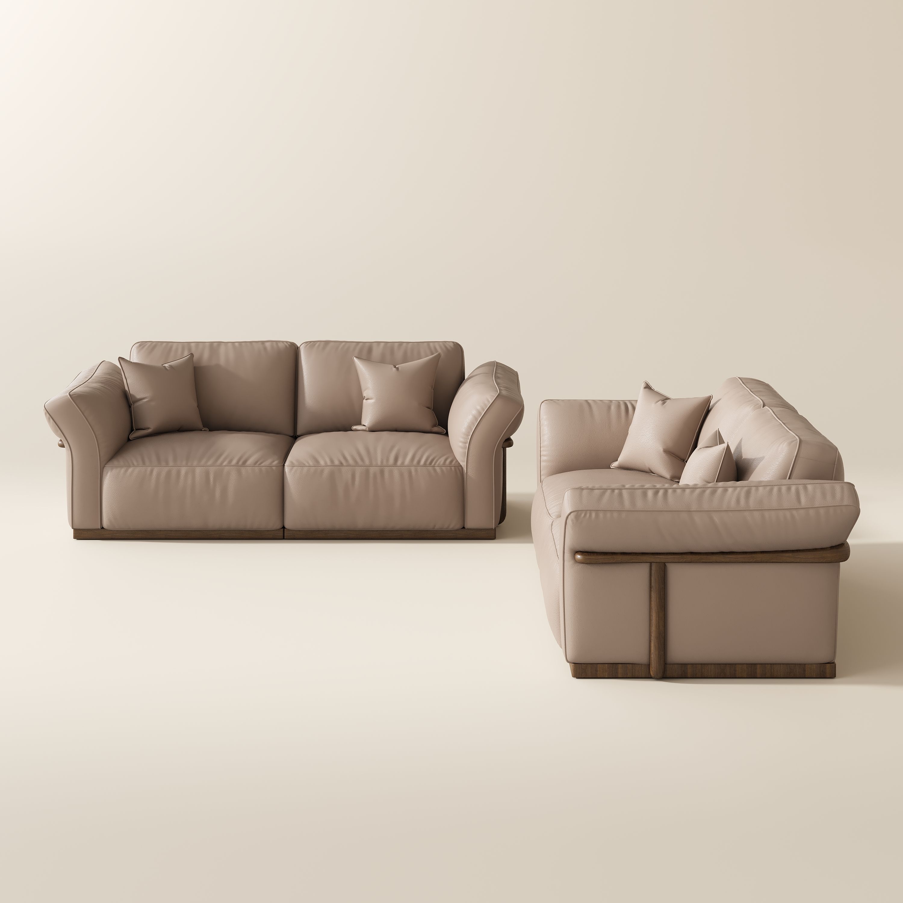 Office Khaki Top Grain Leather Modular Sofas
