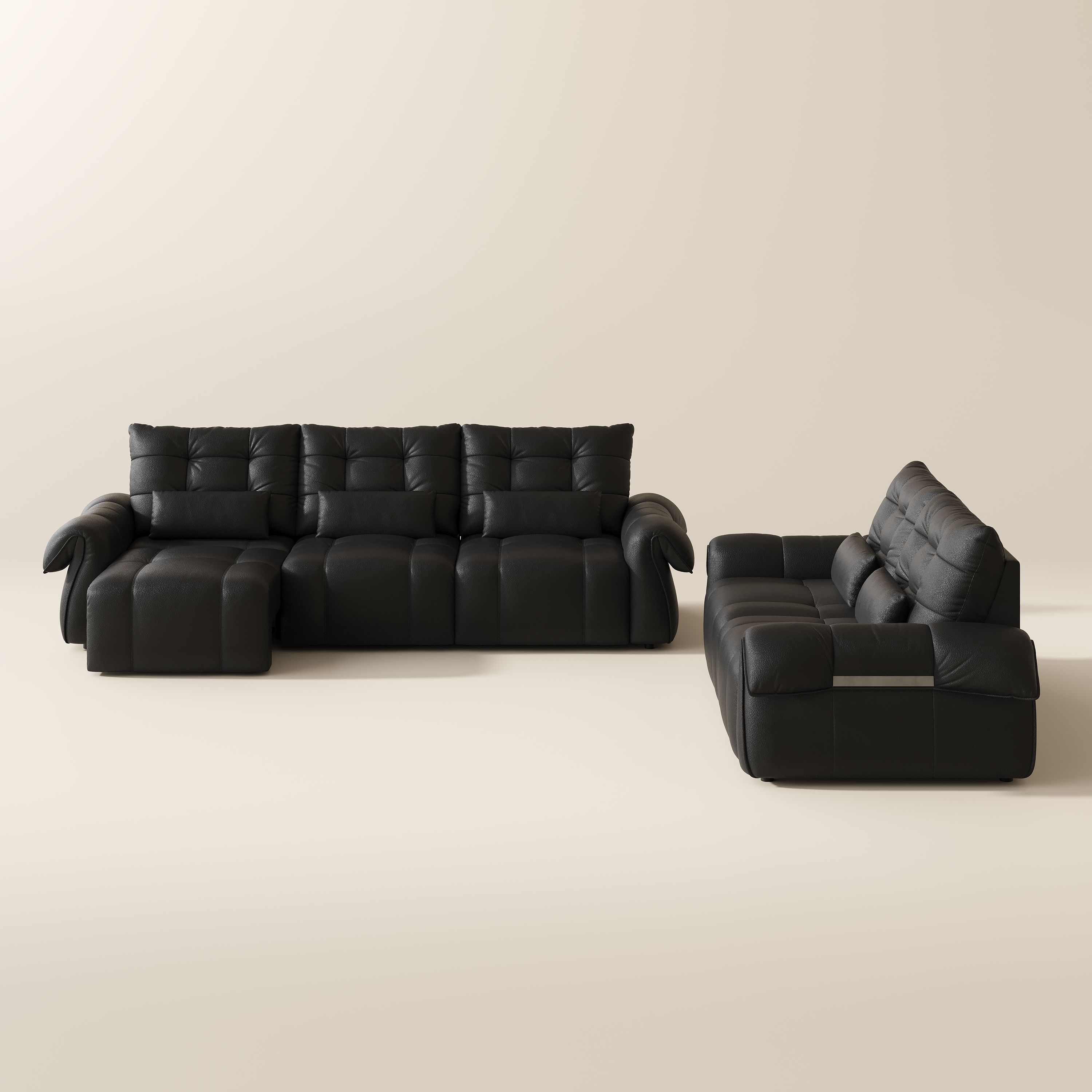 Office Black Top Grain Leather Power Reclining Sofas