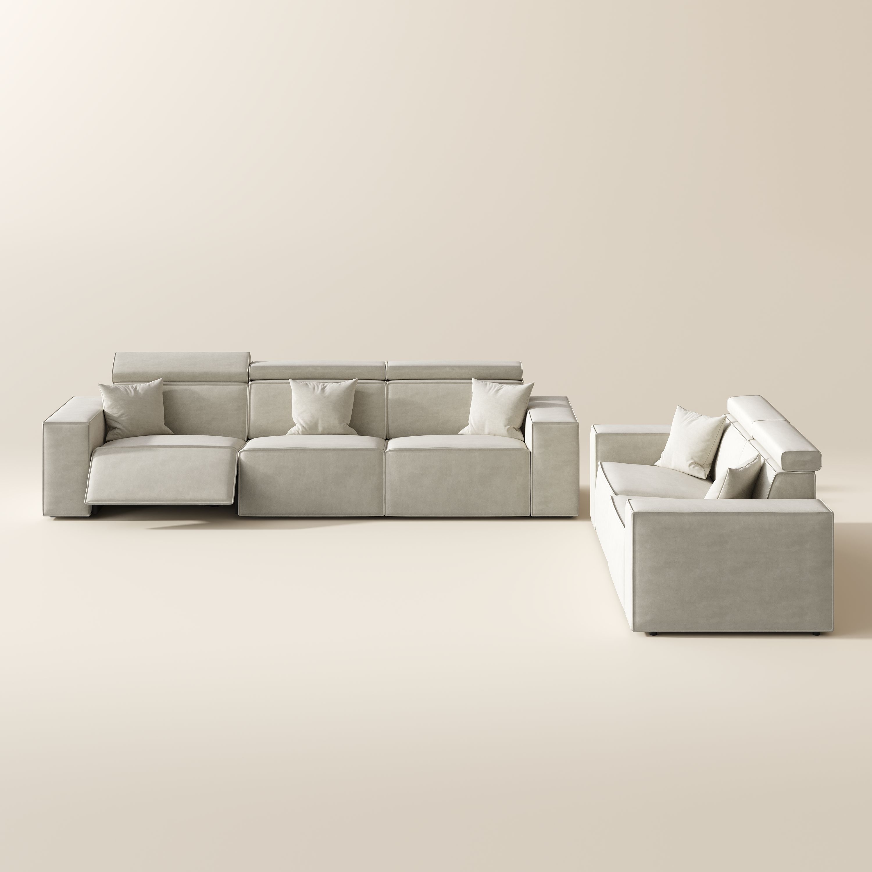 Recliner Beige Fabric Sofa Set