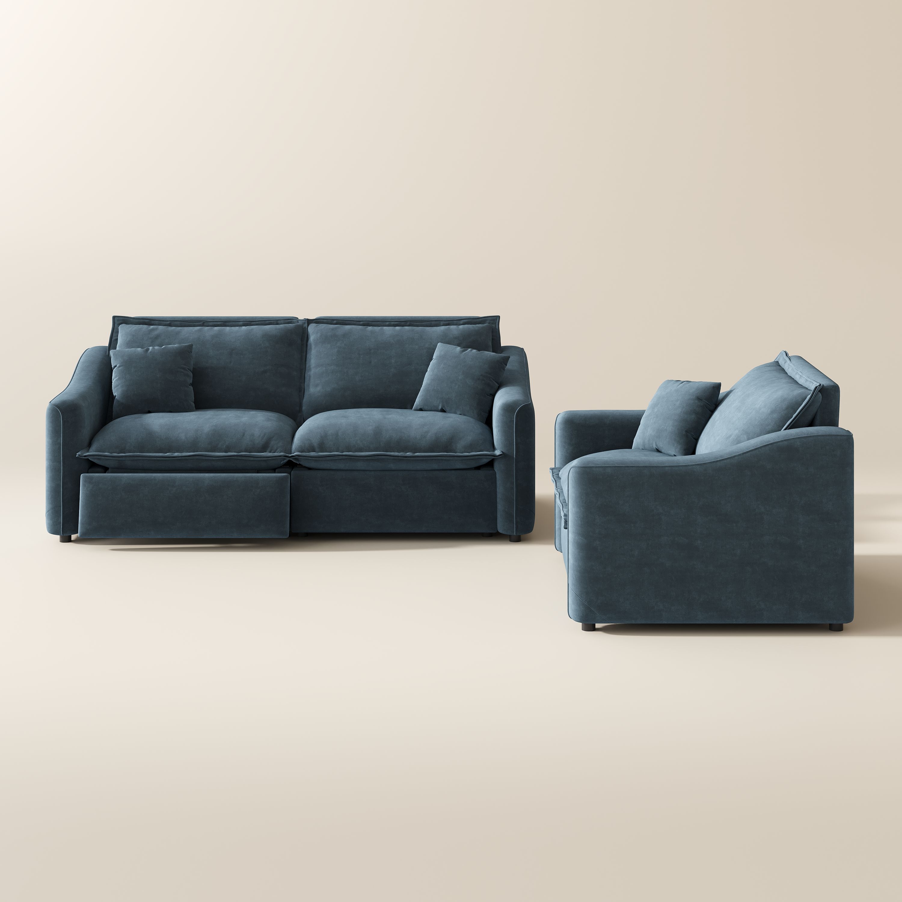 Oversized Navy Blue Pet-Friendly Fabric Sofa Set