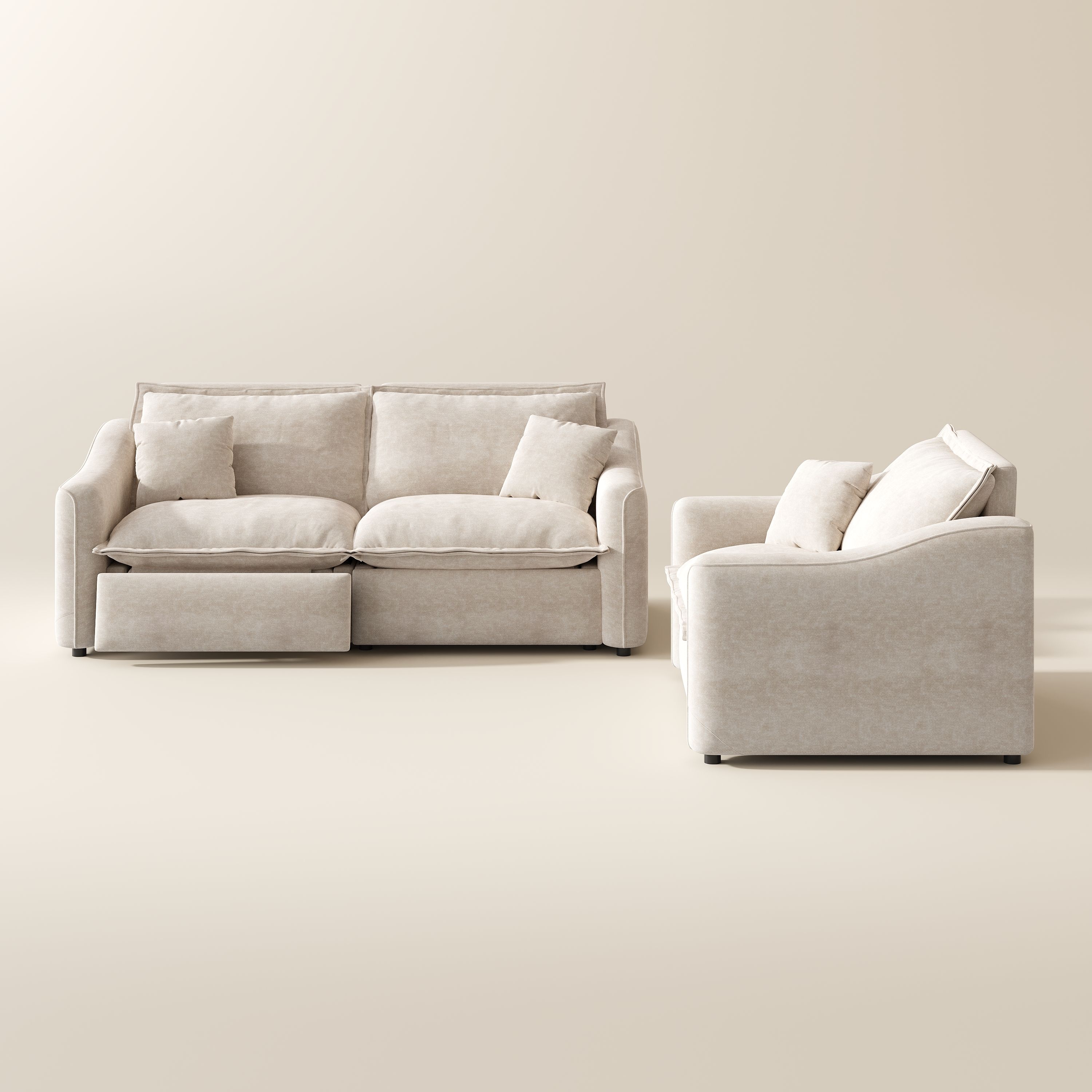 Ergopals Beige Pet-Friendly Fabric Sofa Set