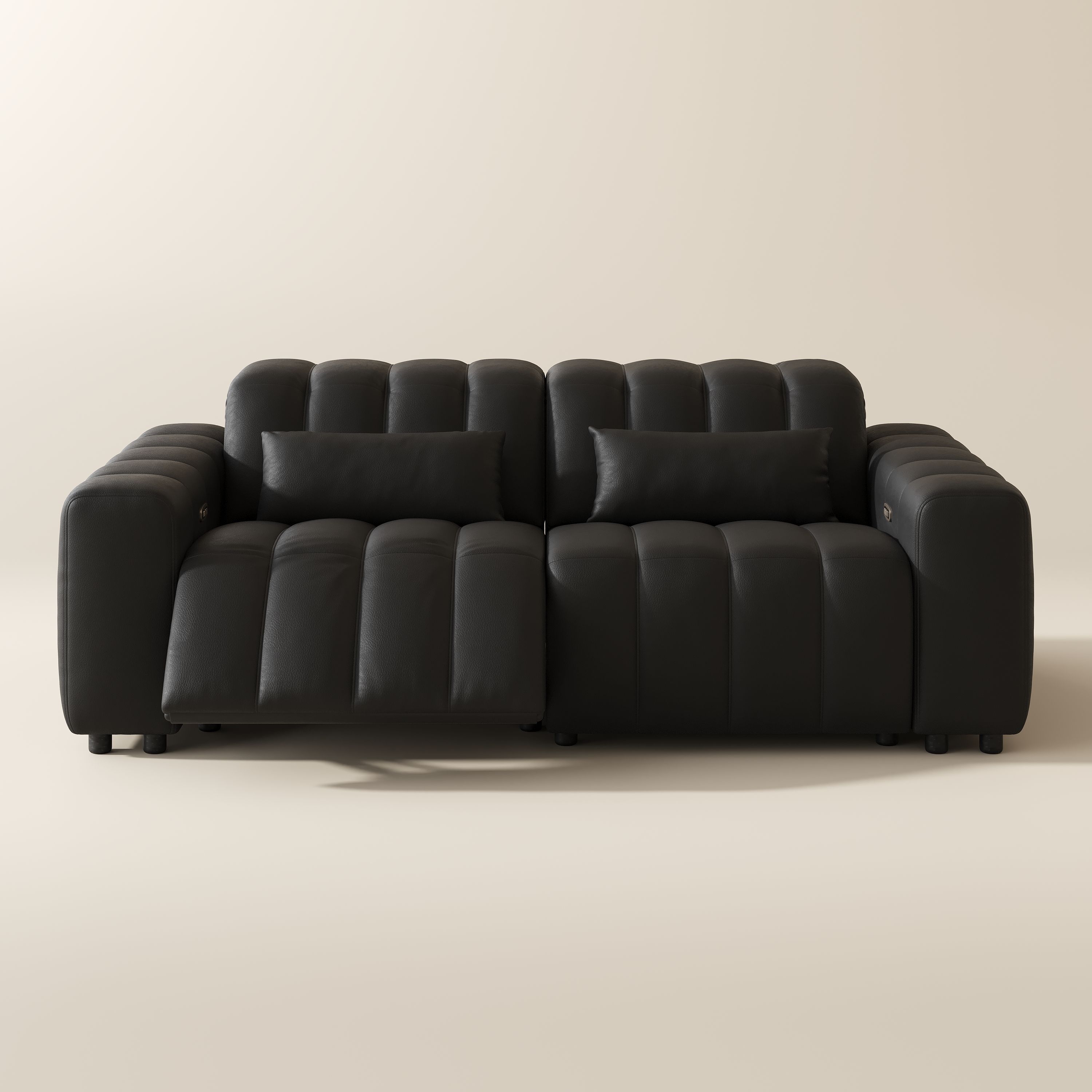 Black Full-Grain Leather Modular Sofas