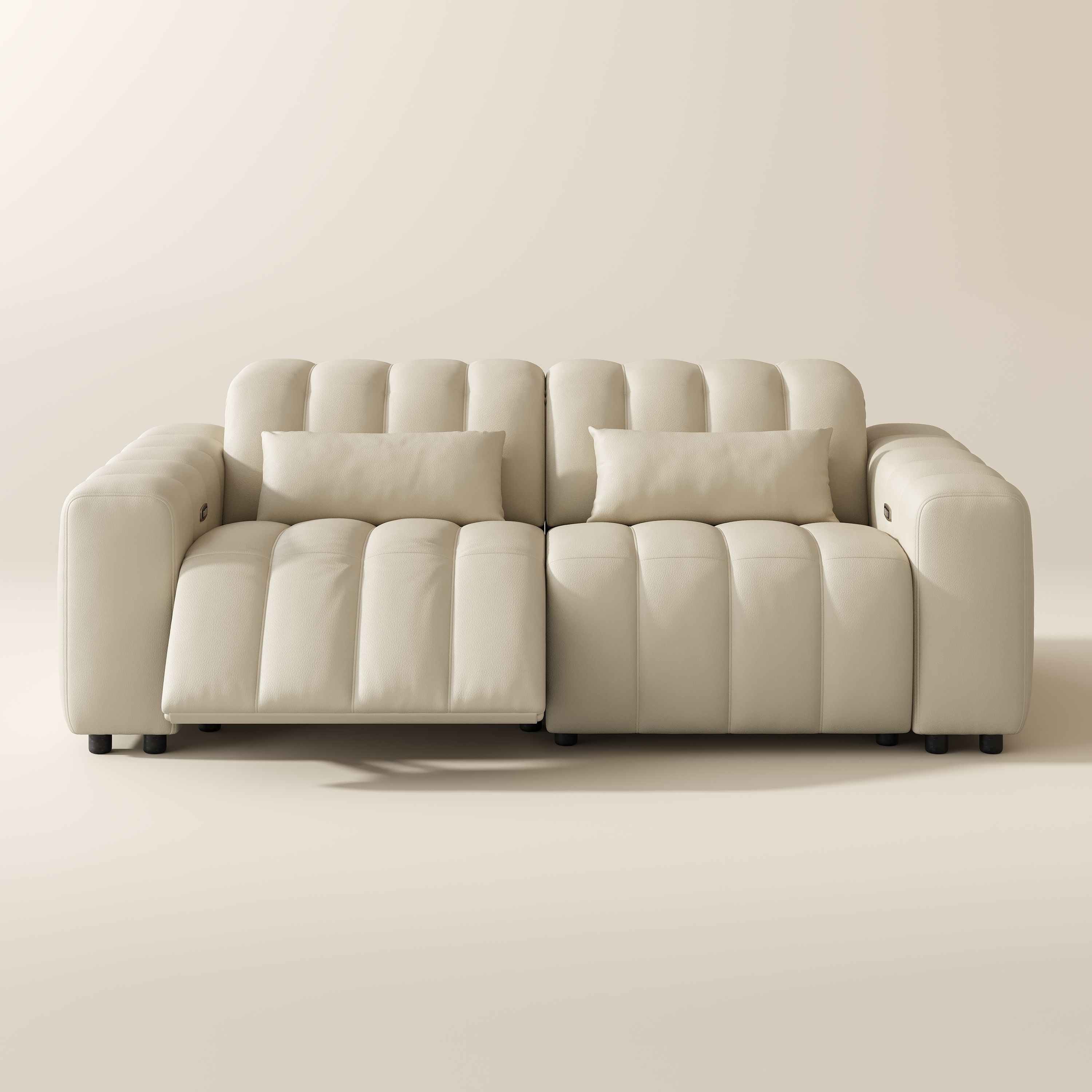 Beige Full-Grain Leather Modular Sofas