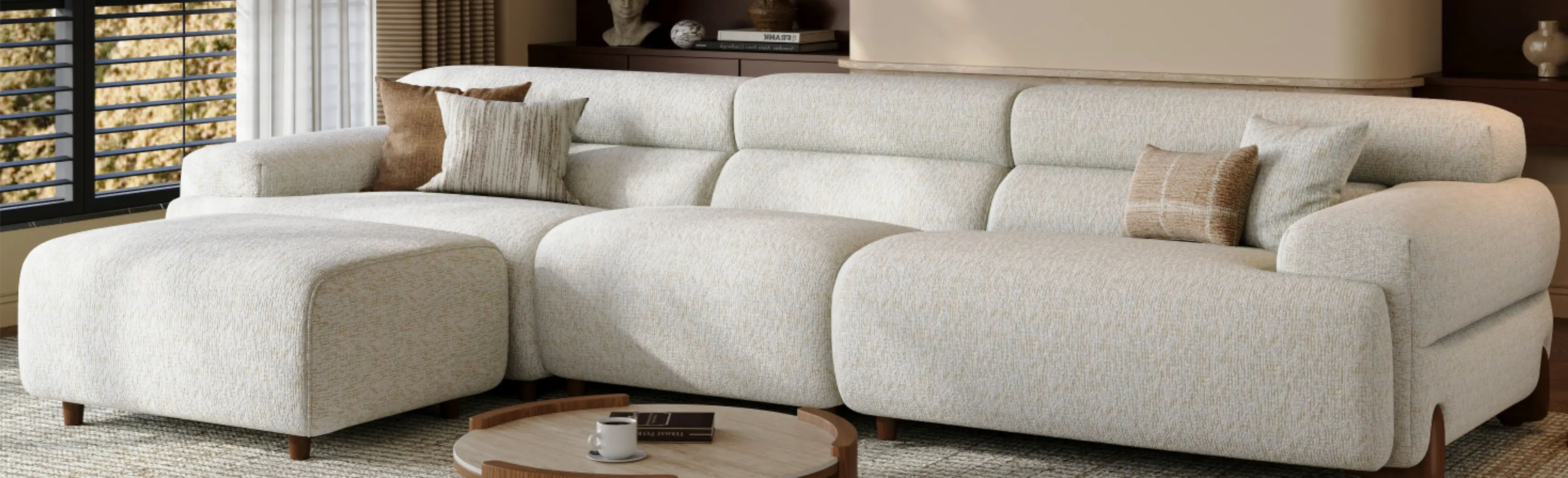 White Chenille Sofa with an Ottoman