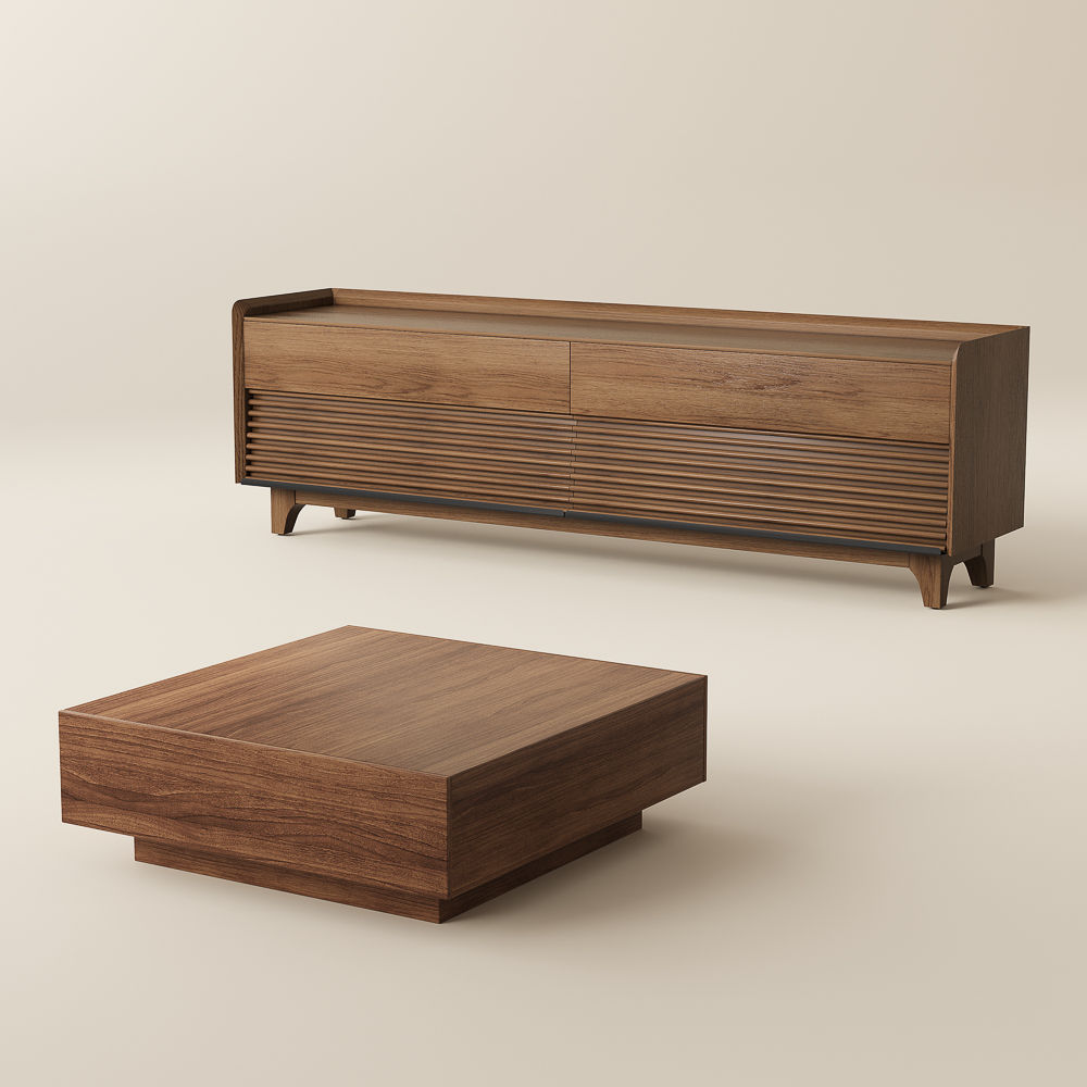 Modern Walnut Color Plywood Living Room Set