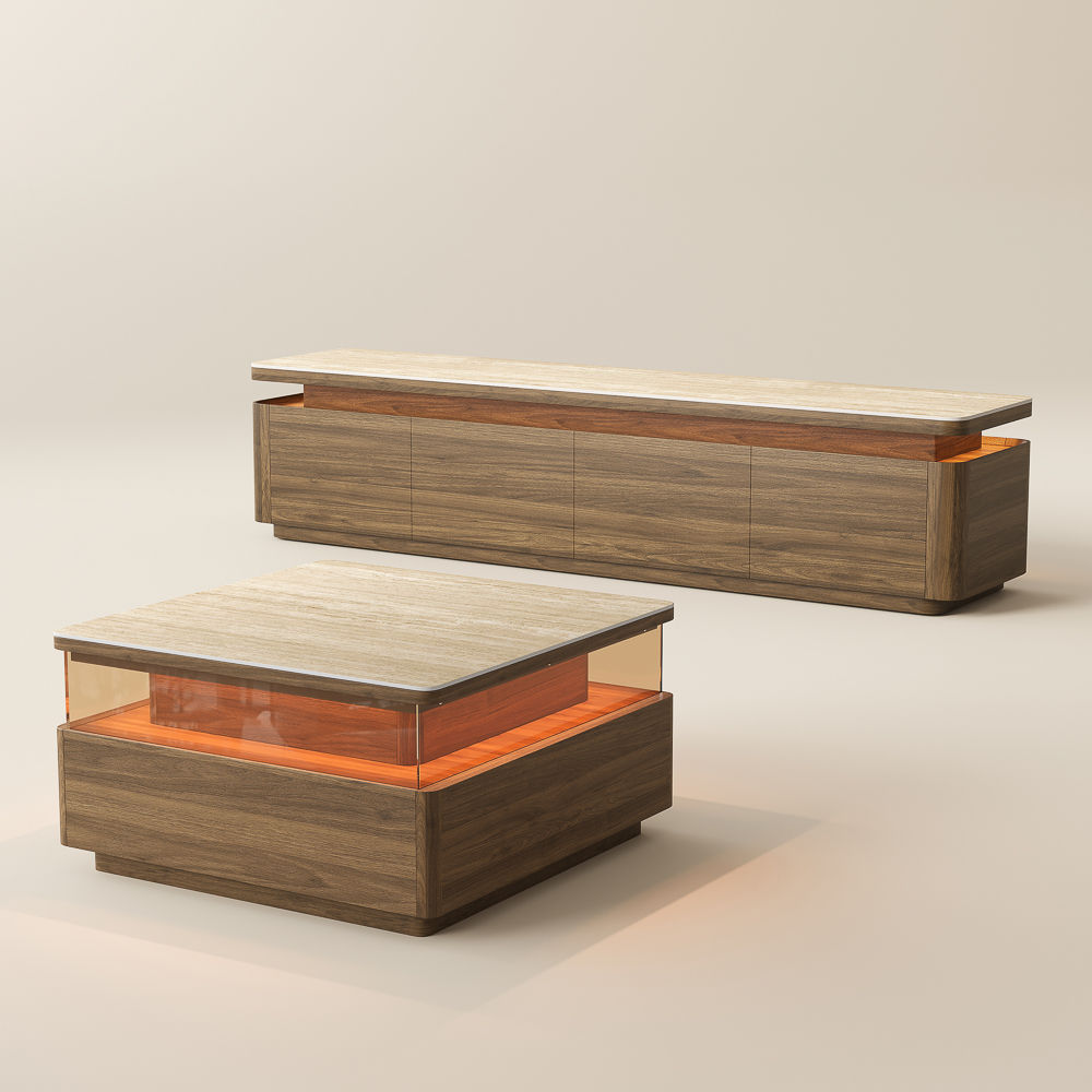 Wood Dark Wood MDF Living Room Set