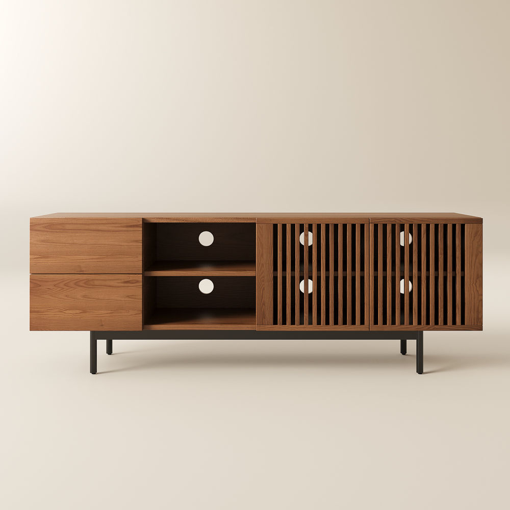 with Cabinets Dark Wood Plywood TV Stands