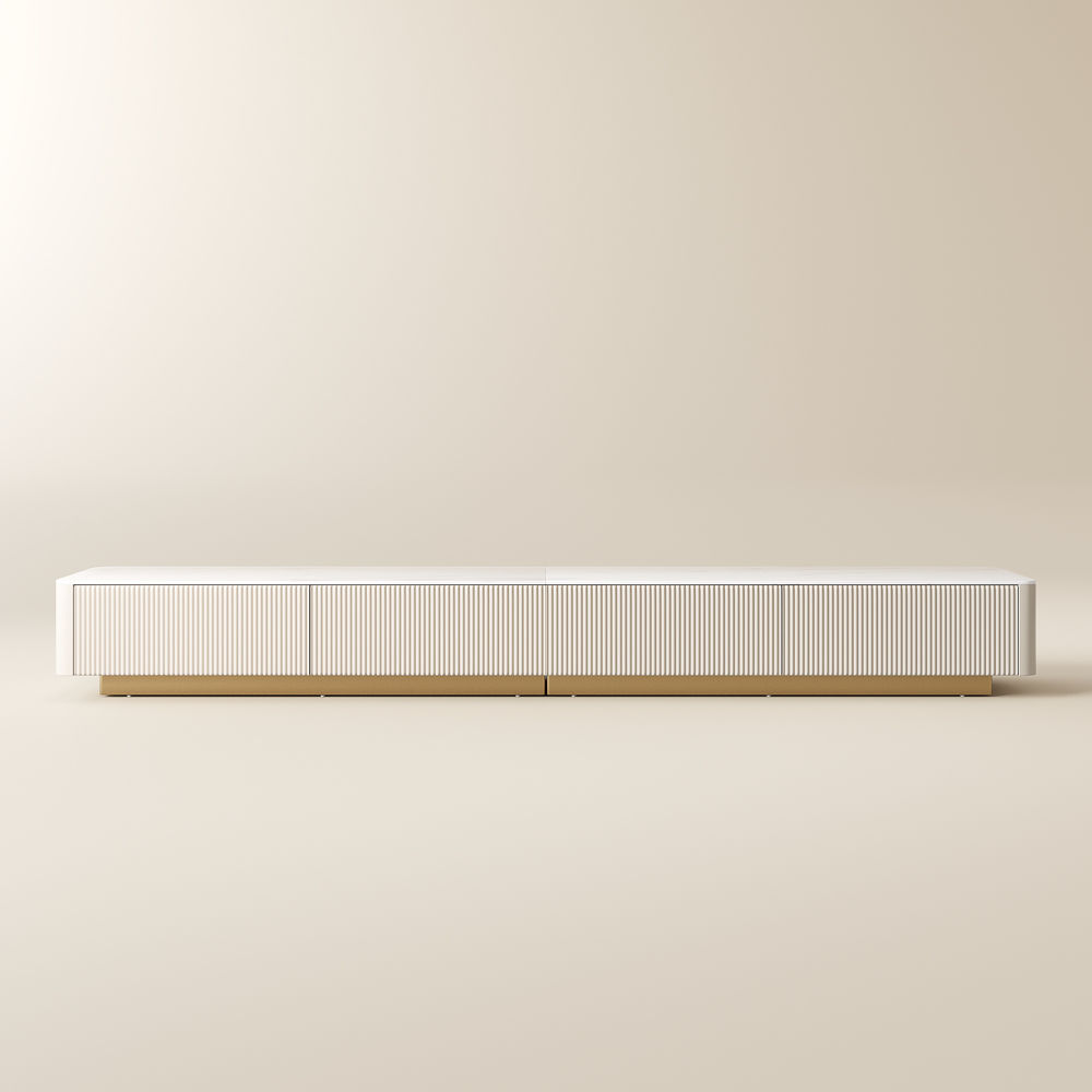 Fully Assemble White Glossy Sintered Stone TV Stands