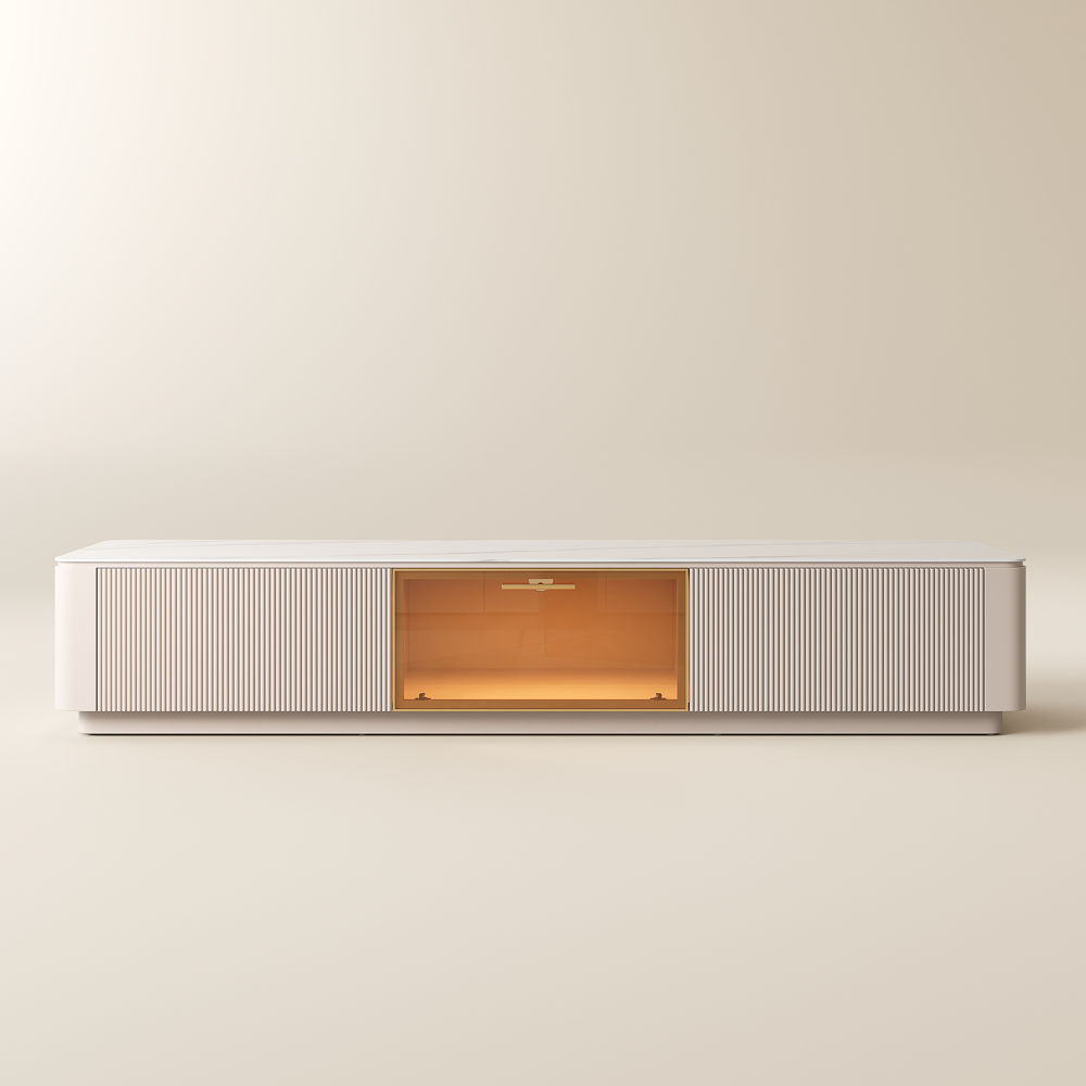 Floating Beige Glossy Sintered Stone TV Stands