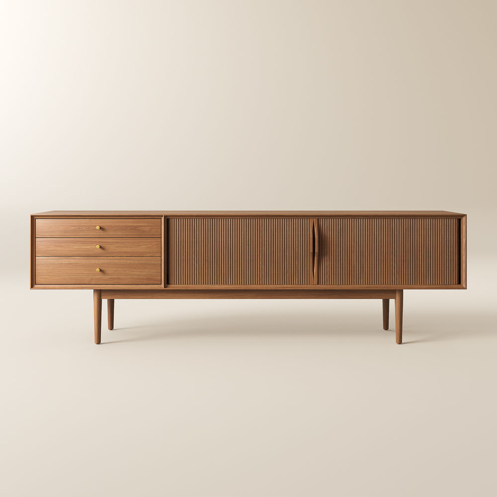 Sliding Door Walnut Color MDF TV Stands