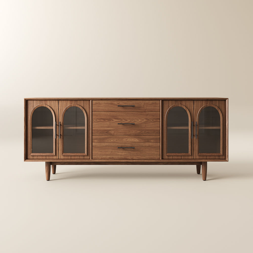 Solid Wood Walnut Color Engineered Wood TV Stands