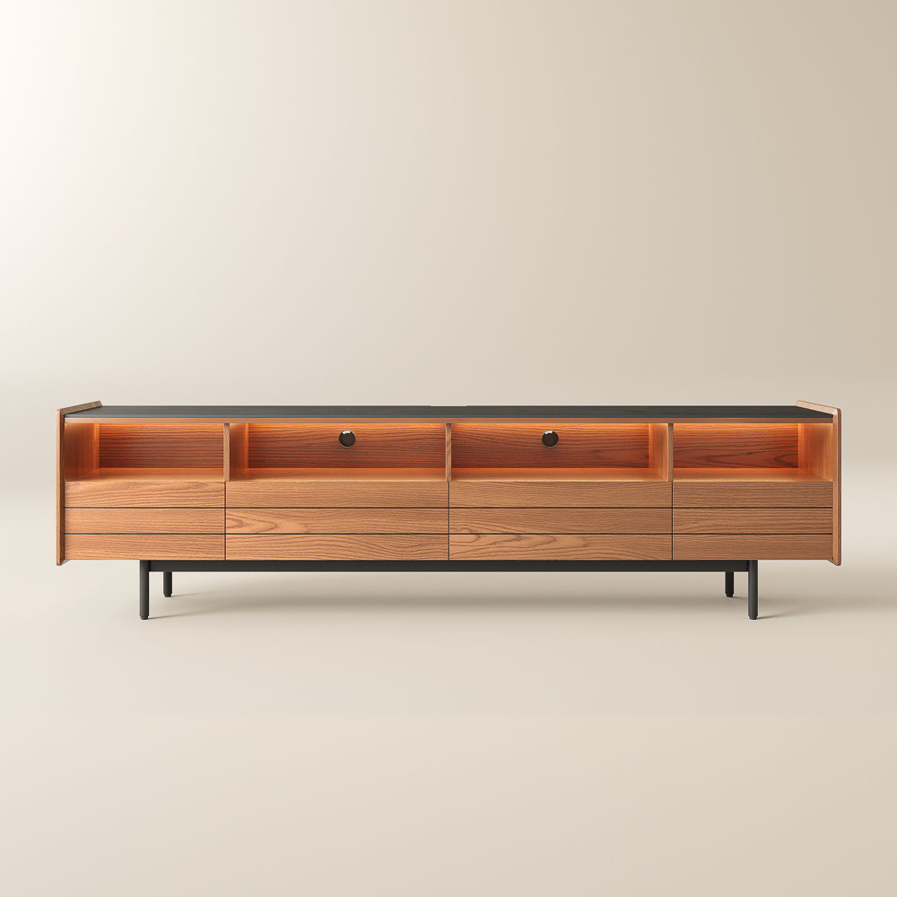 with Cabinets Walnut & Black Sintered Stone TV Stands