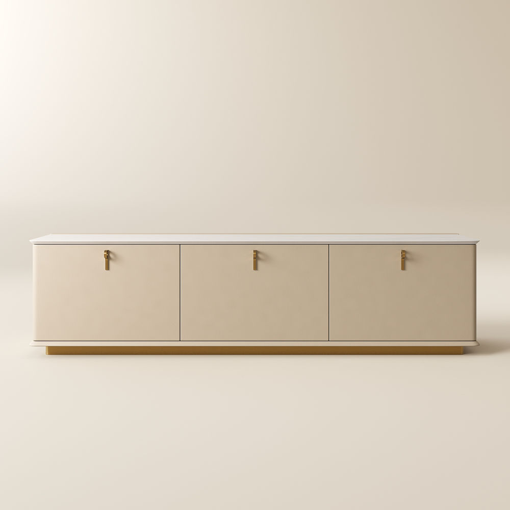 Solid Wood Beige Plywood & Marble TV Stands